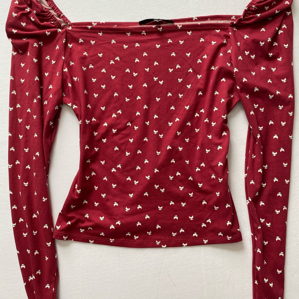 Cat Print off-shoulder top